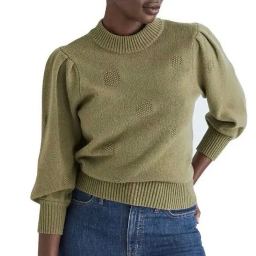 Madewell Dotted Eaton Puff-Sleeve Pullover Sweater in Cotton-Merino Yarn Size XS